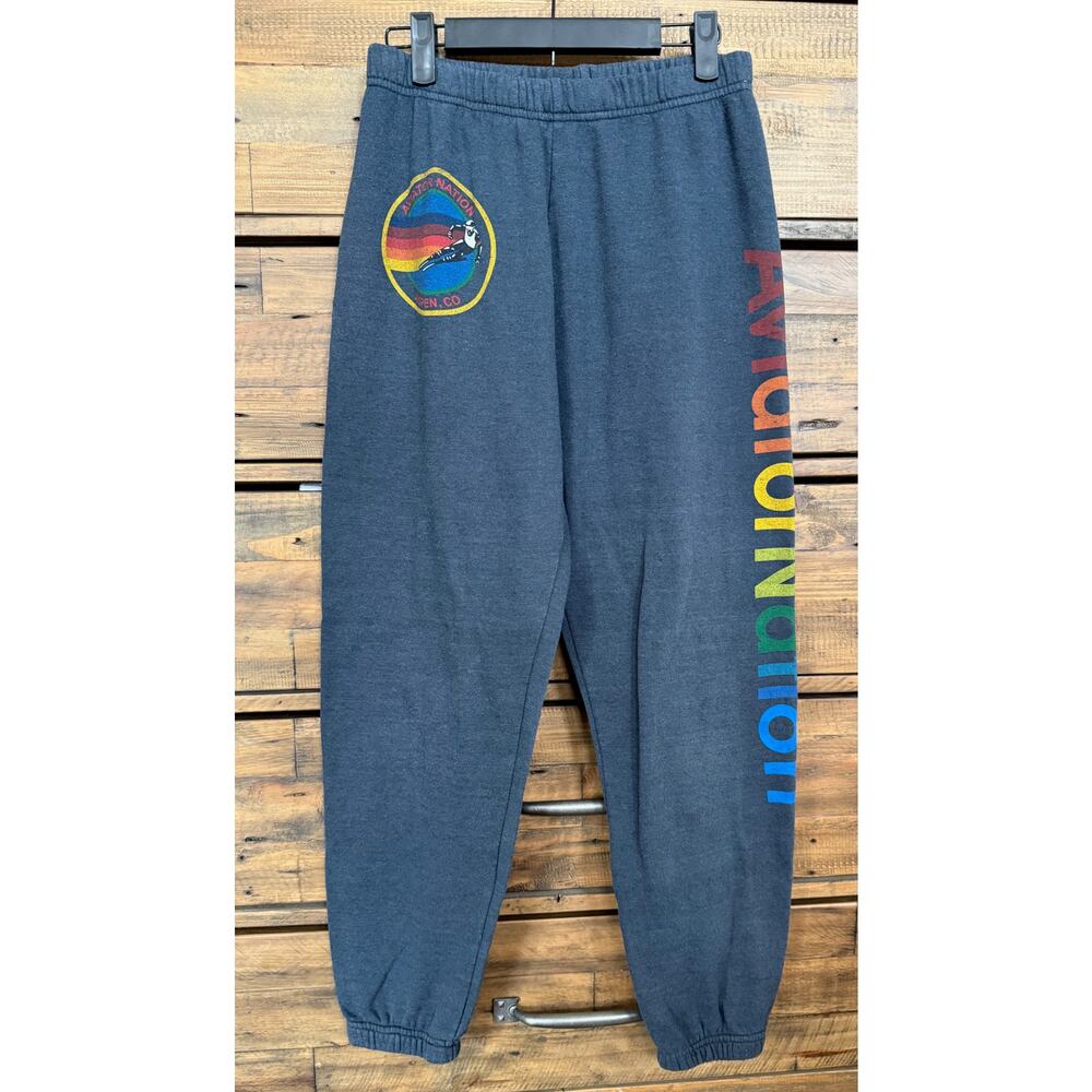 AVIATOR NATION Women's Blue Rainbow Logo Jogger Lounge Sweatpants Sz M
